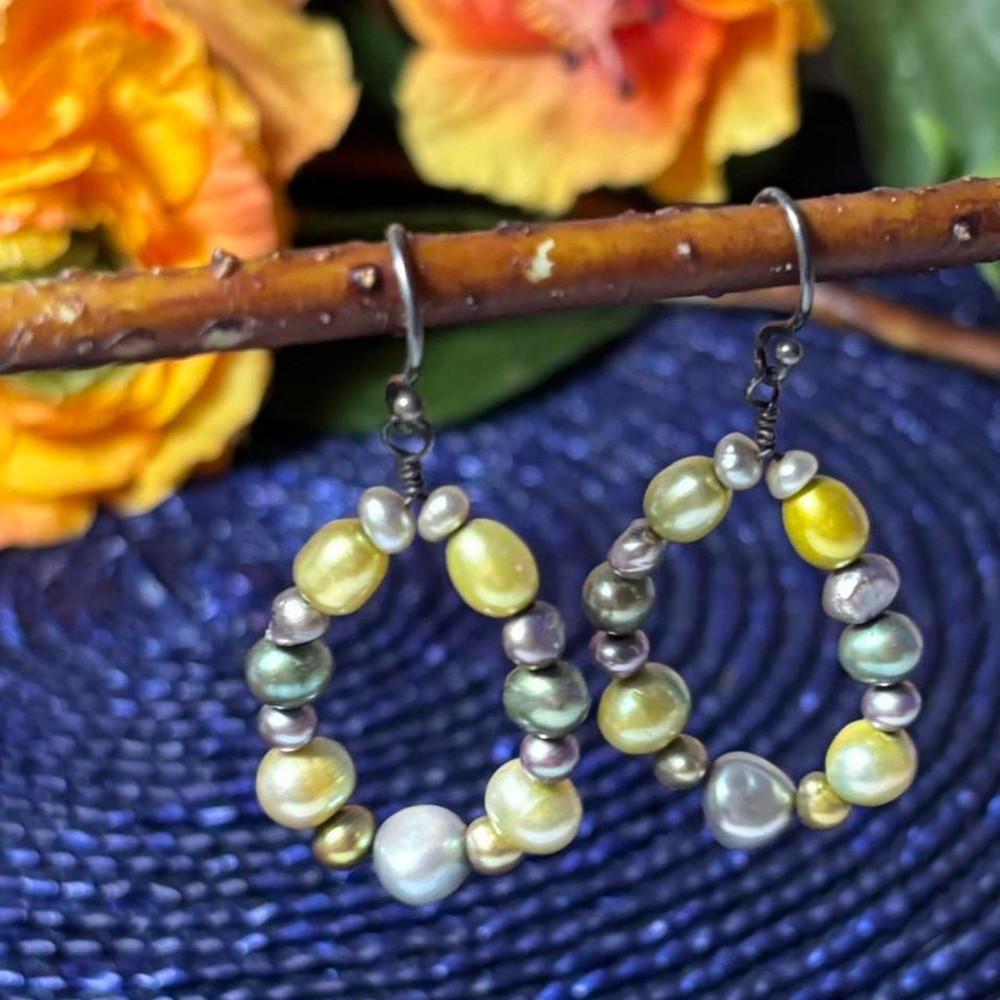 Green Freshwater Pearl Dangle Earrings